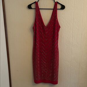 Cache Red Backless Dress with Silver Accents